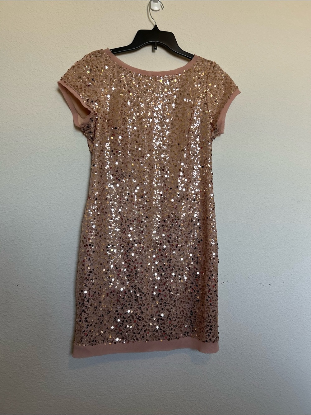 Vince Camuto Blush/Gold Sequin Shift Mini Dress